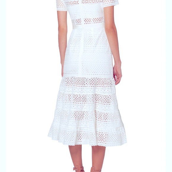 Self-Portrait White  Bea Guipure  Embroidery Lace Midi Dress - Picture 3 of 11